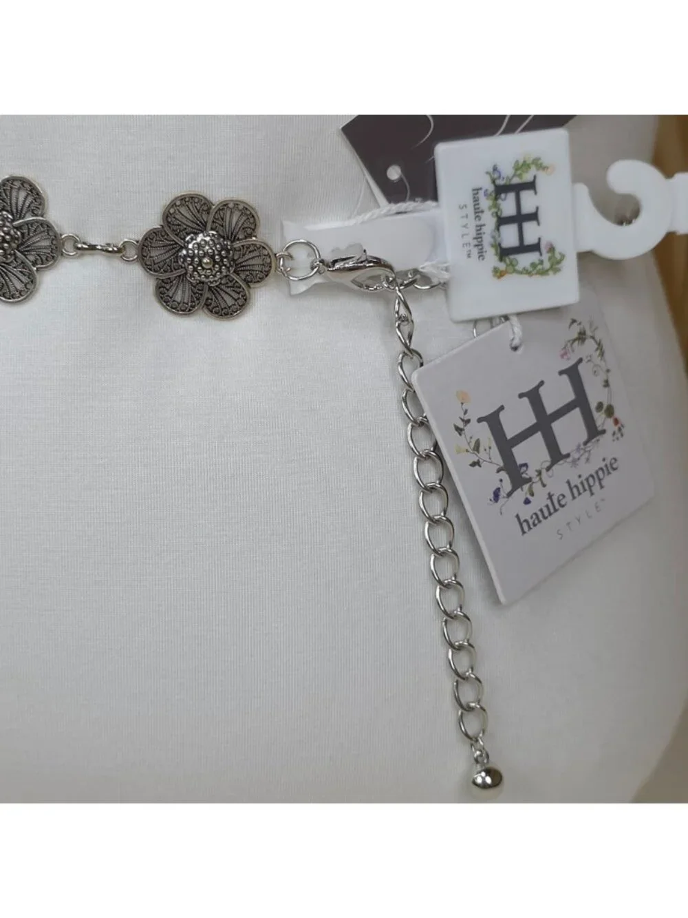 Haute Hippie Silver Flower Chain Belt Concho Adjustable S/M 1.25